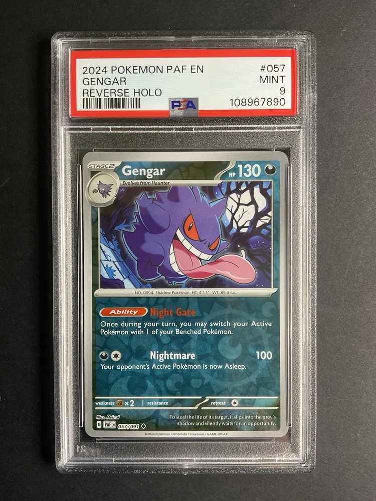 PSA 9 Gengar 057 2024 Pokémon PAF EN Reverse Holo Rare Card