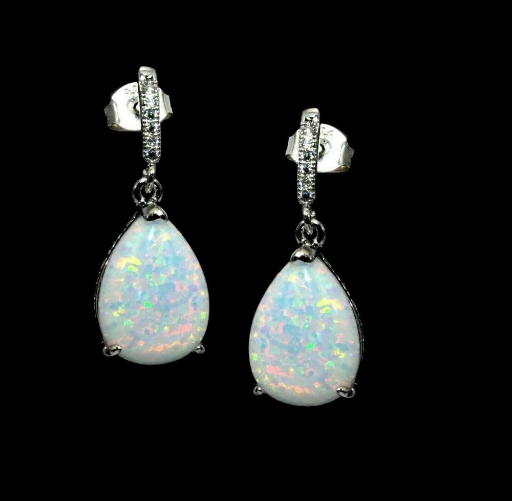 3Ct Pear Cut Fire Opal Simulated Drop Earrings in 14K White Gold Plated for Women