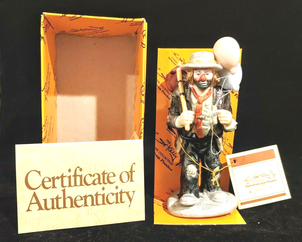 Vintage NIB Flambro Emmett Kelly Jr Ceramic Clown Balloon Christmas Gift Collectible-image