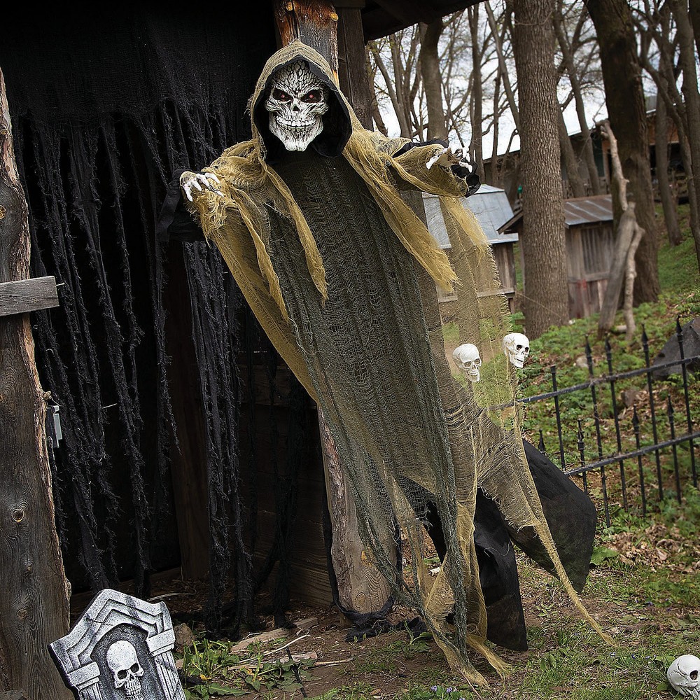 6 ft Gray Hanging Animated Reaper with Light-Up Eyes by Morris Costumes