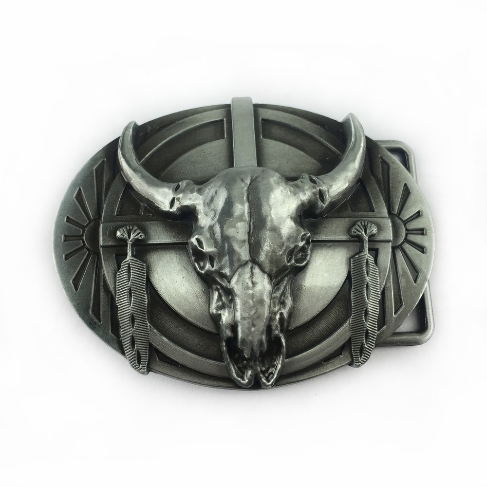 Western Belt Buckle Vintage Style Indian Bull Skull USA Mens Cowboy Rodeo Wear