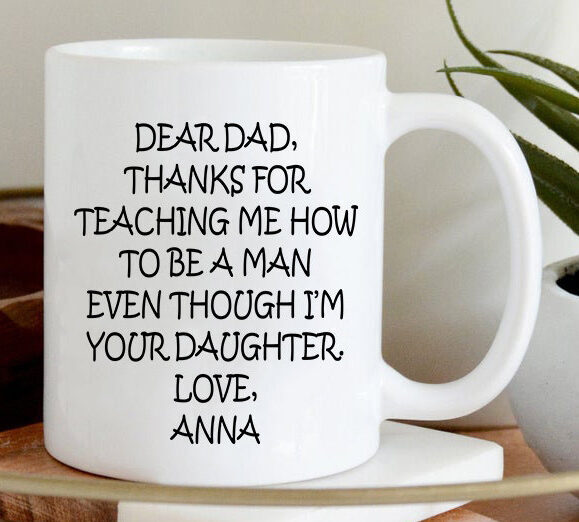 Personalized Fathers Day White Mug Gift For Dad From Daughter Dear Dad Thanks