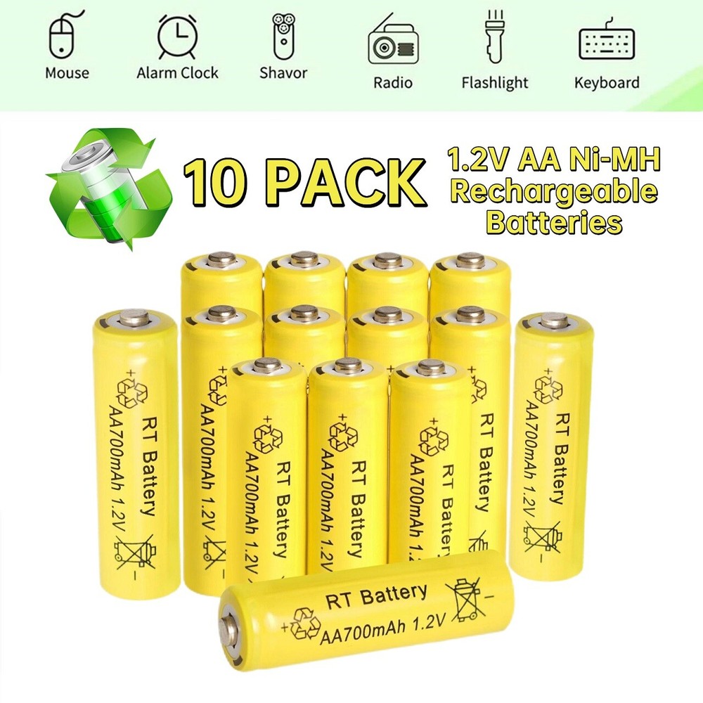 10Pcs Ni-MH AA 1.2v Rechargeable Batteries 700mAh Graden Solar Light Battery