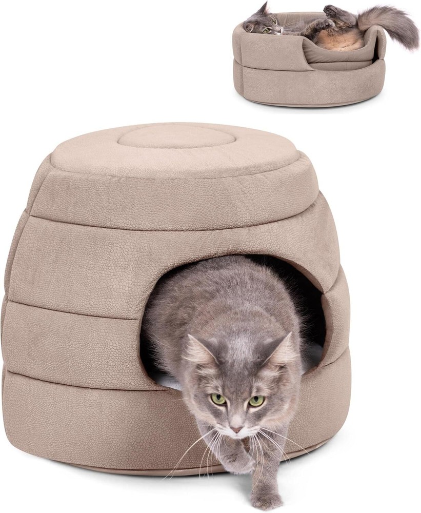 H&E 2-in-1 Cozy Cat Cave and Plush Dog Bed for Small Pets
