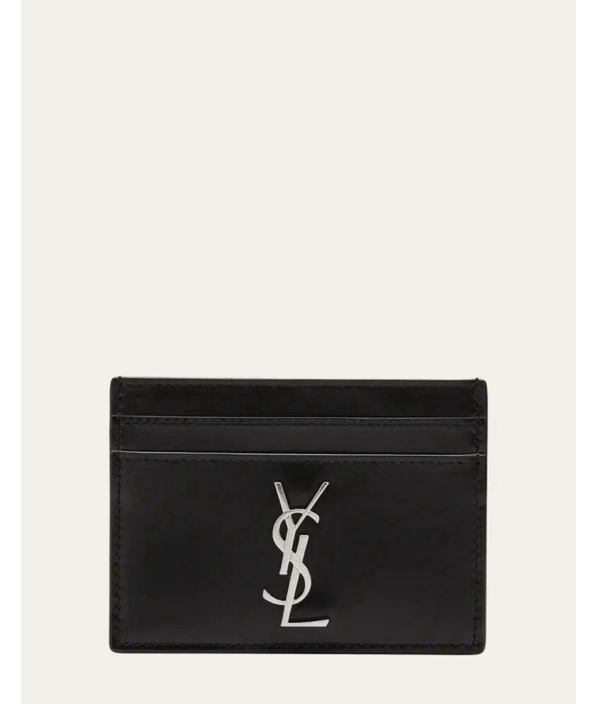 YSL Yves Saint Laurent Nero Card Case Black Grain/Pebble Leather for Women Men