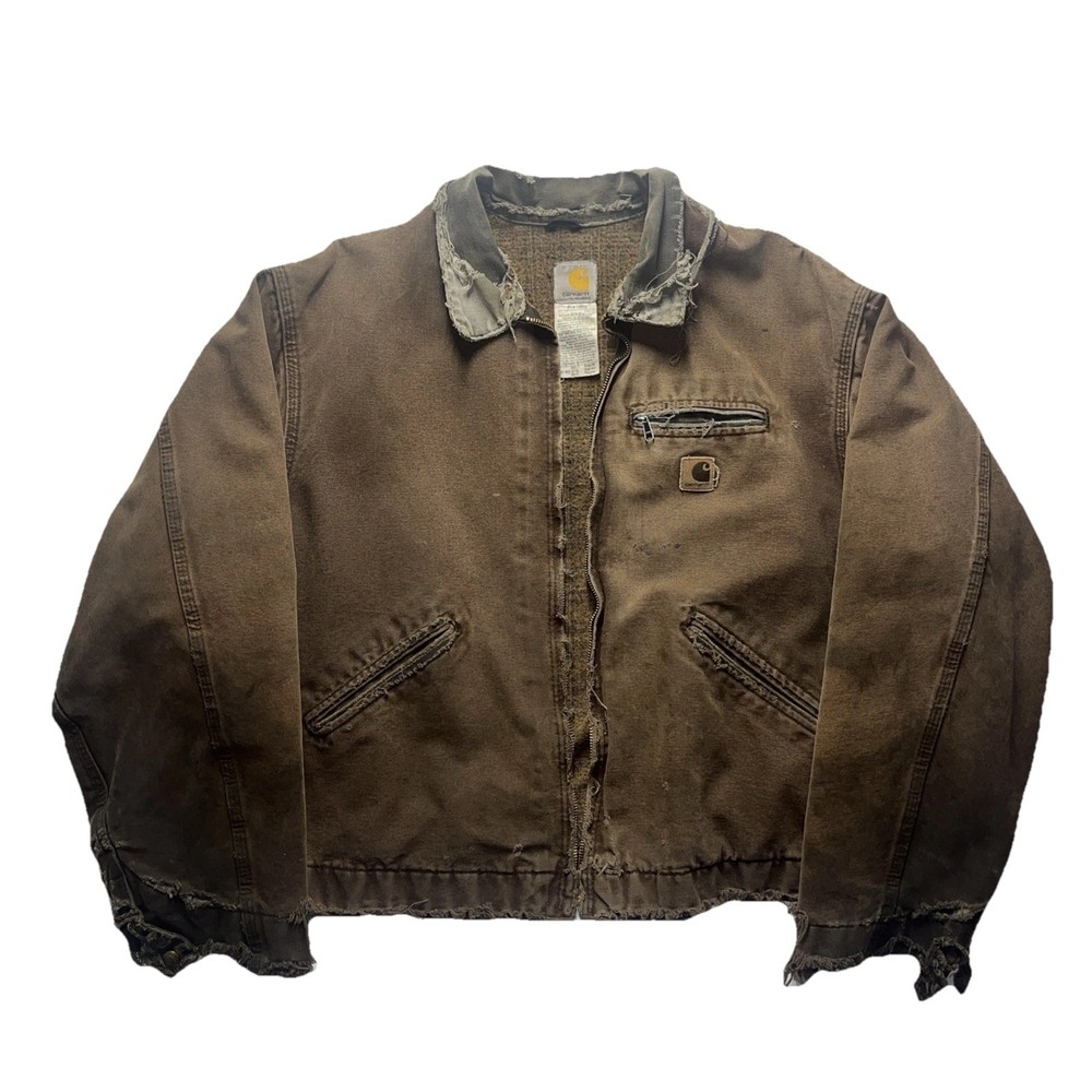 VTG Carhartt Detroit Jacket Men Size 2XL Brown Distressed Blanket Lined Workwear