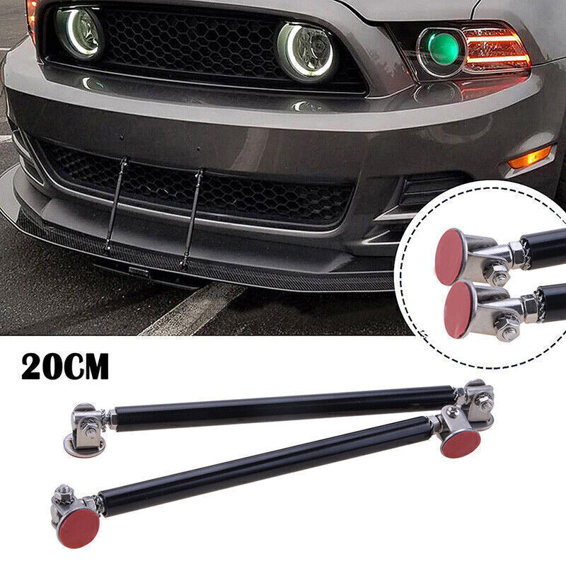 Universal Adjustable Bumper Splitter Strut Rod Tie Support Bar Spoiler Black 2PC