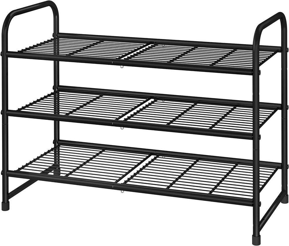 3 Tier Stackable Shoe Rack Exp/able Adjustable Shoe Shelf Storage Organizer Wire