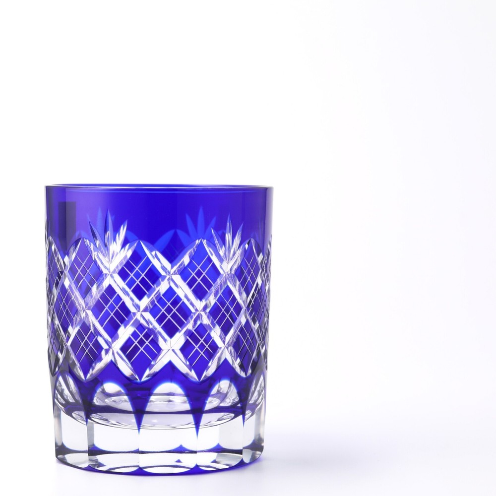 Edo Kiriko Blue Whiskey Rock Glass in Gift Box – Handcrafted in Japan