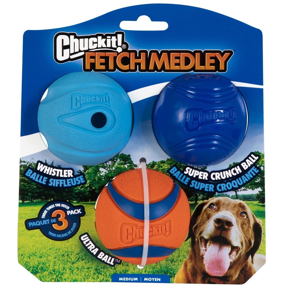 Chuckit Medium Rubber Fetch Medley Dog Toy Set 3 Assorted Colors
