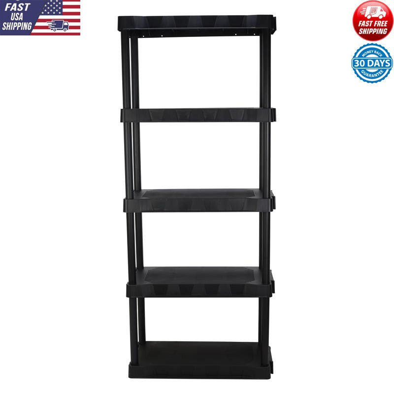 5-Shelf Plastic Garage Storage Unit Easy Assembly 350lbs Capacity Durable Design