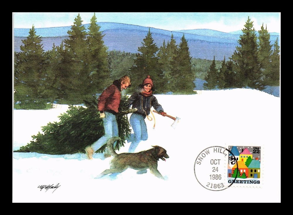 DR JIM STAMPS US MAXIMUM CARD FIRST DAY ISSUE 1986 CHRISTMAS TREES