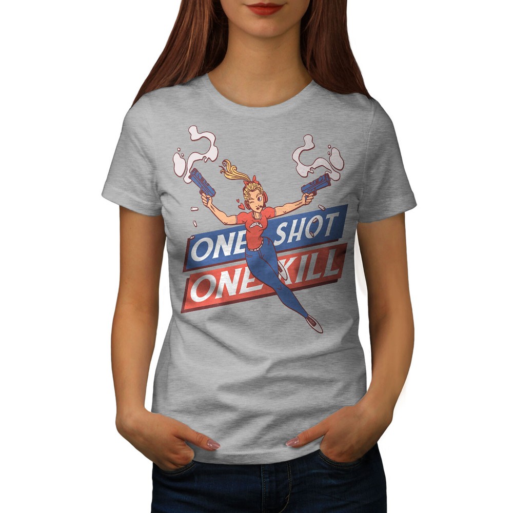 Wellcoda Action-Packed One Shot One Kill Cartoon Womens T-shirt