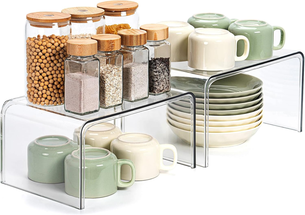 Clear Cabinet Organizer, Shelf Organizer Set of 2 for Kitchen Pantry Organizers