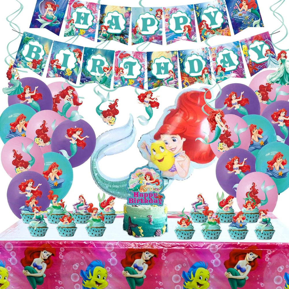 Ariel Birthday Party Supplies, Party Decorations Set Include Banner, Tablecloth,