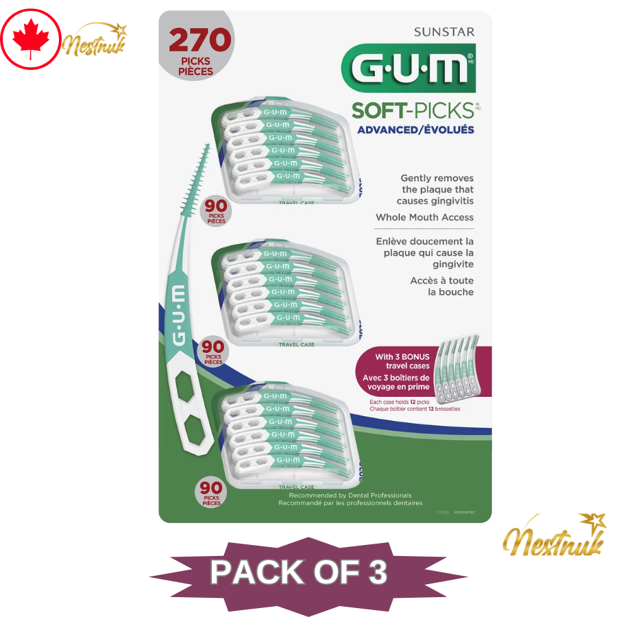 G.U.M. Soft-Picks Advanced Toothpicks 270 Picks + 3 Travel Cases | Pack of 3