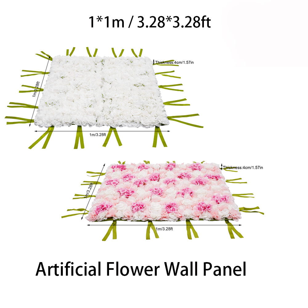 Floral Rose Wall Art White/Pink Artificial Flower Wall Panel Party Backdrop 1*1m