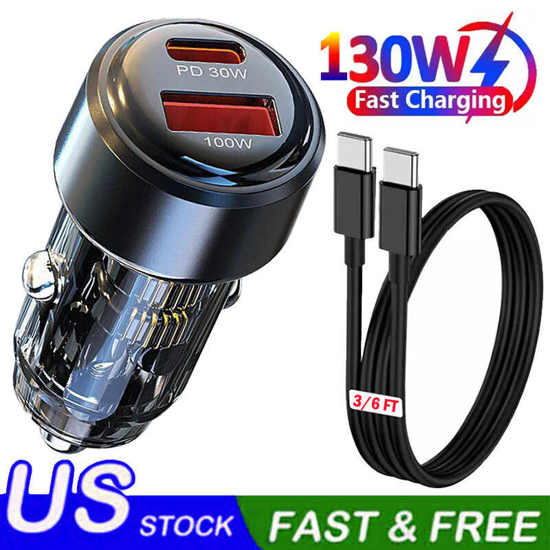 130W Super Fast USB-C Car Charger for iPhone Samsung Android Phones