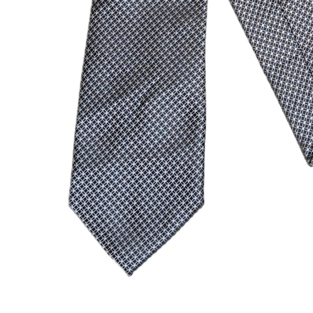 Croft & Barrow Mens 60 Inch Gray Black Geometric Silk Blend Necktie
