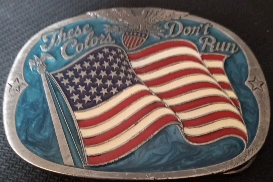 American Flag Colors Don't Run Eagle Blue Enamel Belt Buckle Bakery 1652 USA
