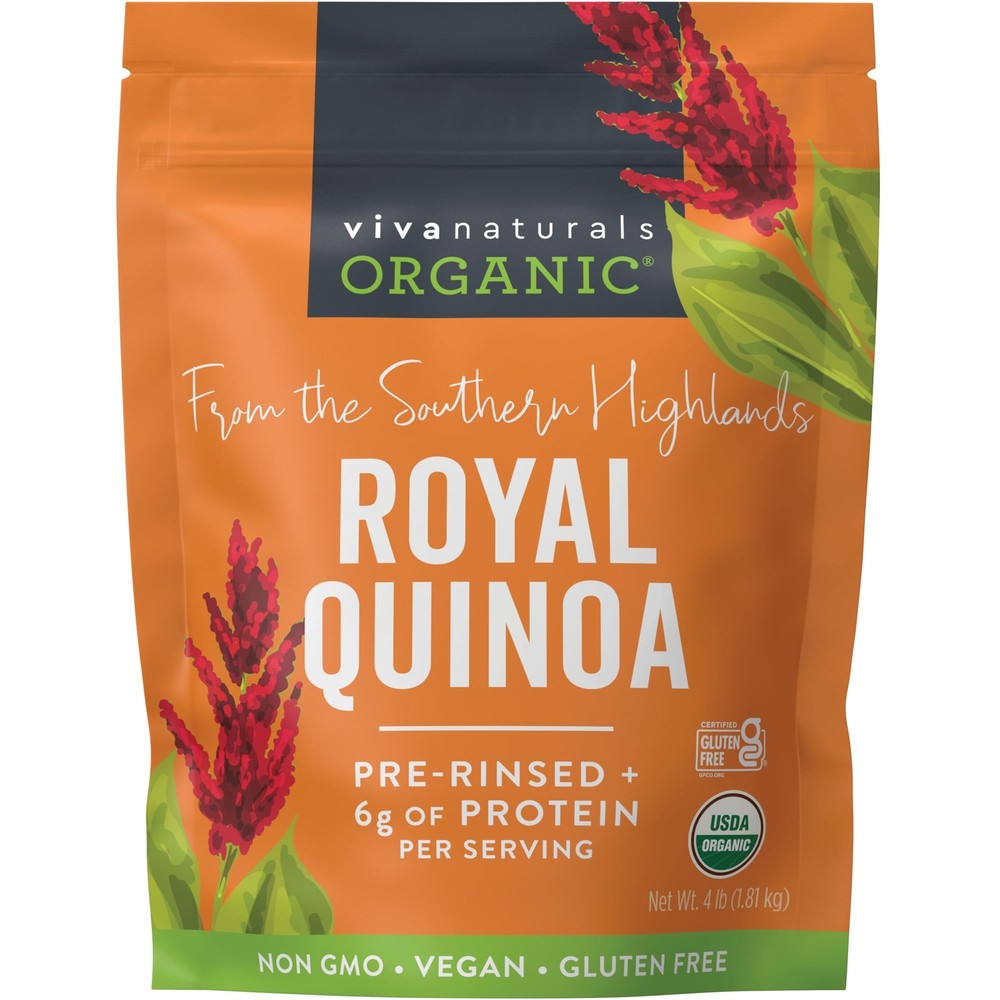 Viva Naturals Organic Quinoa 4 lb - Plant Based Protein Fiber and Iron - Pre-...