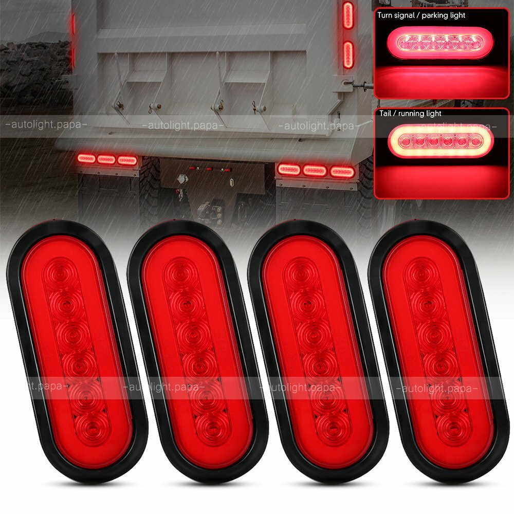 4 x 6 Inch Oval RED LED Truck Trailer Lights Waterproof Stop Turn Tail Sealed