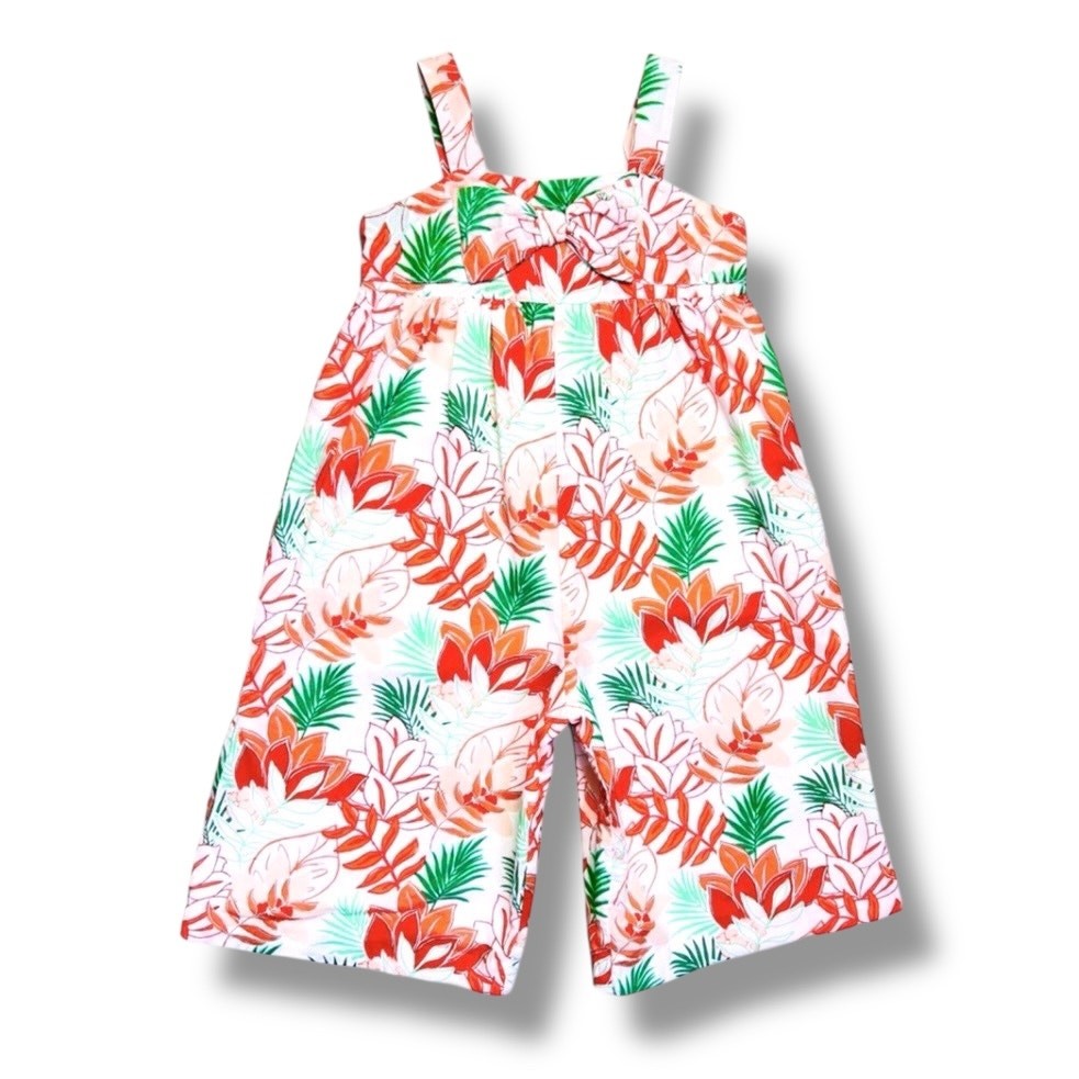 Janie and Jack Girls Jumpsuit 2T Tropical Print Wide Leg Bow Lined Cotton Summer
