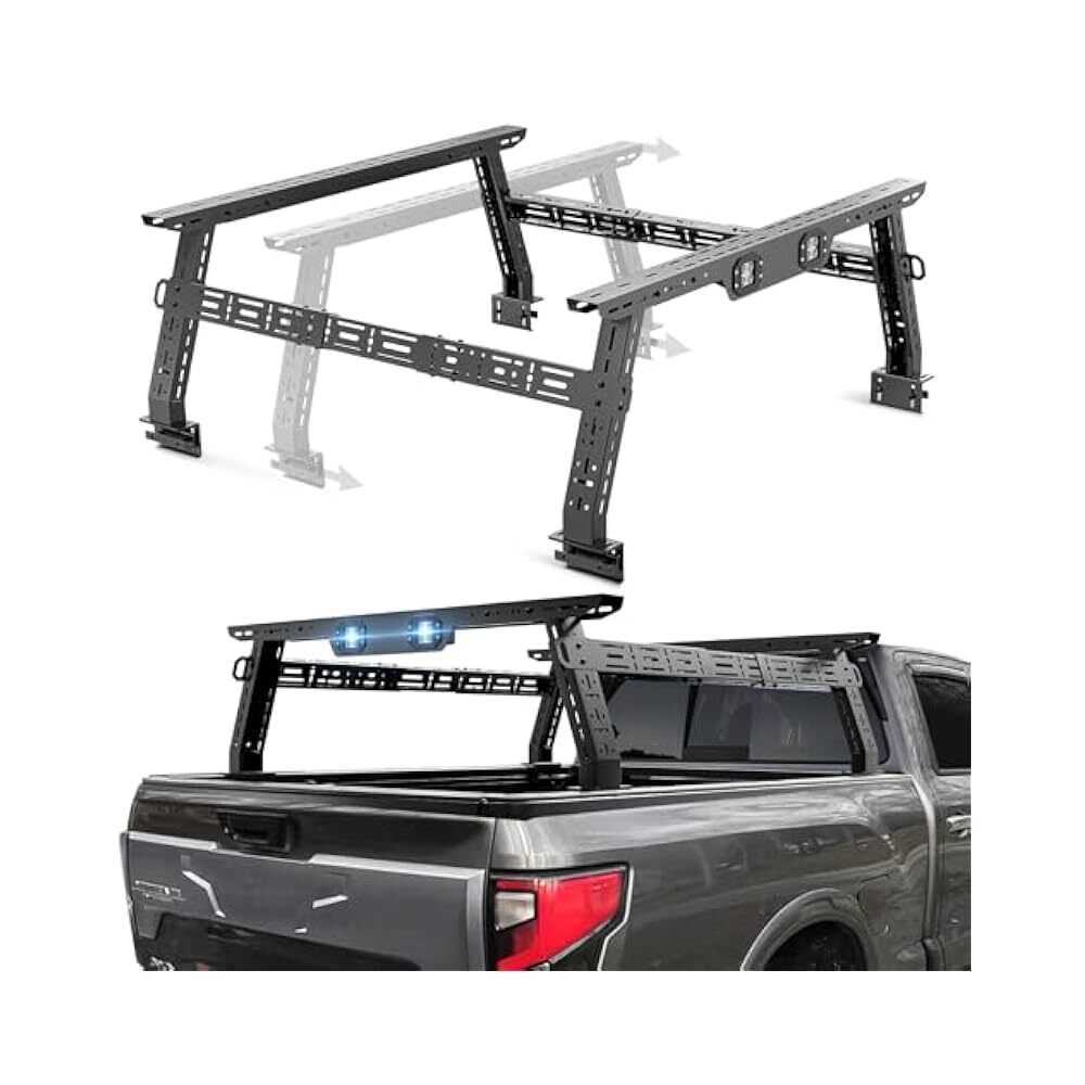 Adjustable Truck Bed Rack with LED Lights for Mid to Full-Size Pickups