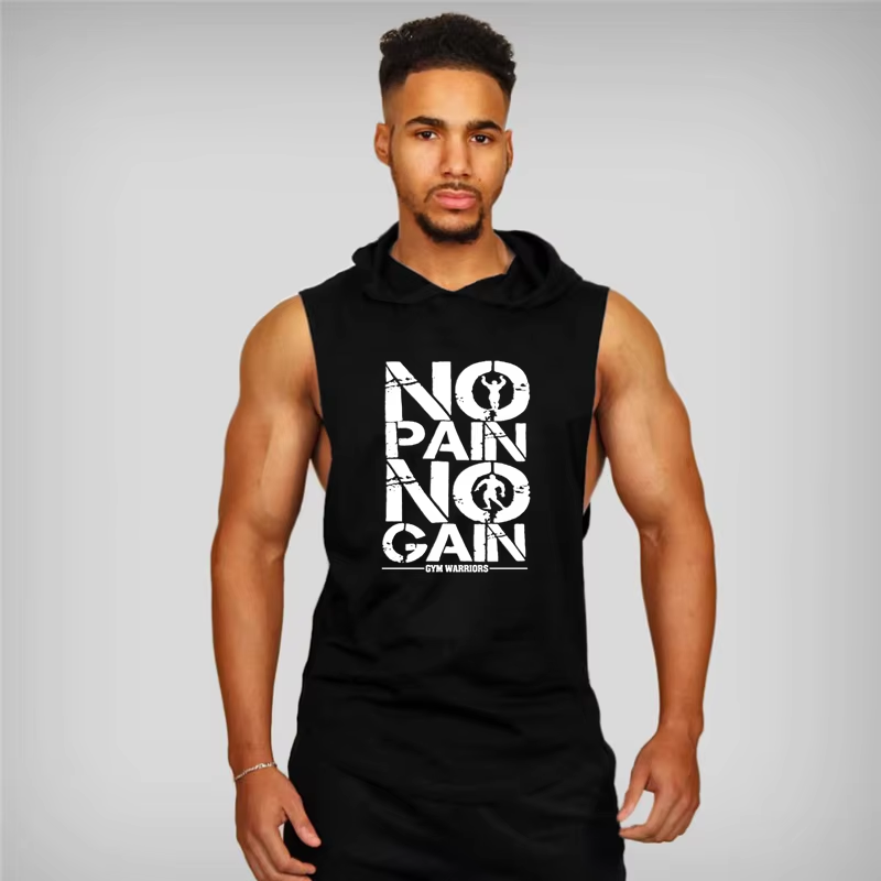 Brand Gyms Clothing Mens Bodybuilding Hooded Tank Top Cotton Sleeveless Vest Swe
