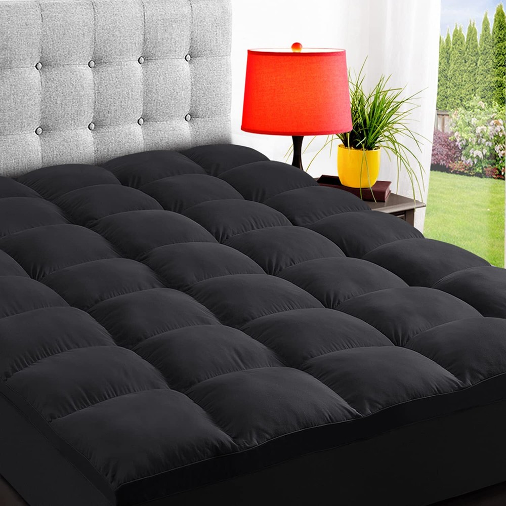 Queen Black Mattress Topper for Back Pain, Extra Thick Mattress pad Cover, Pl...