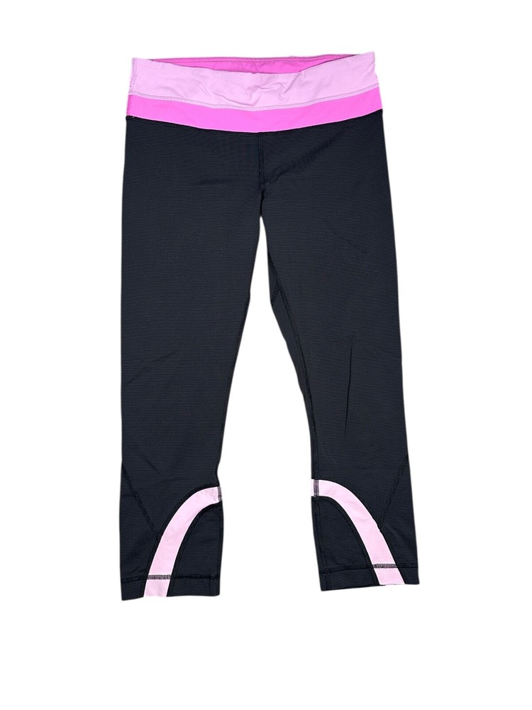 Lulemon Size 6 Run Inspire Crop II Pink Yoga Gym Leggings with Pocket Mid Rise