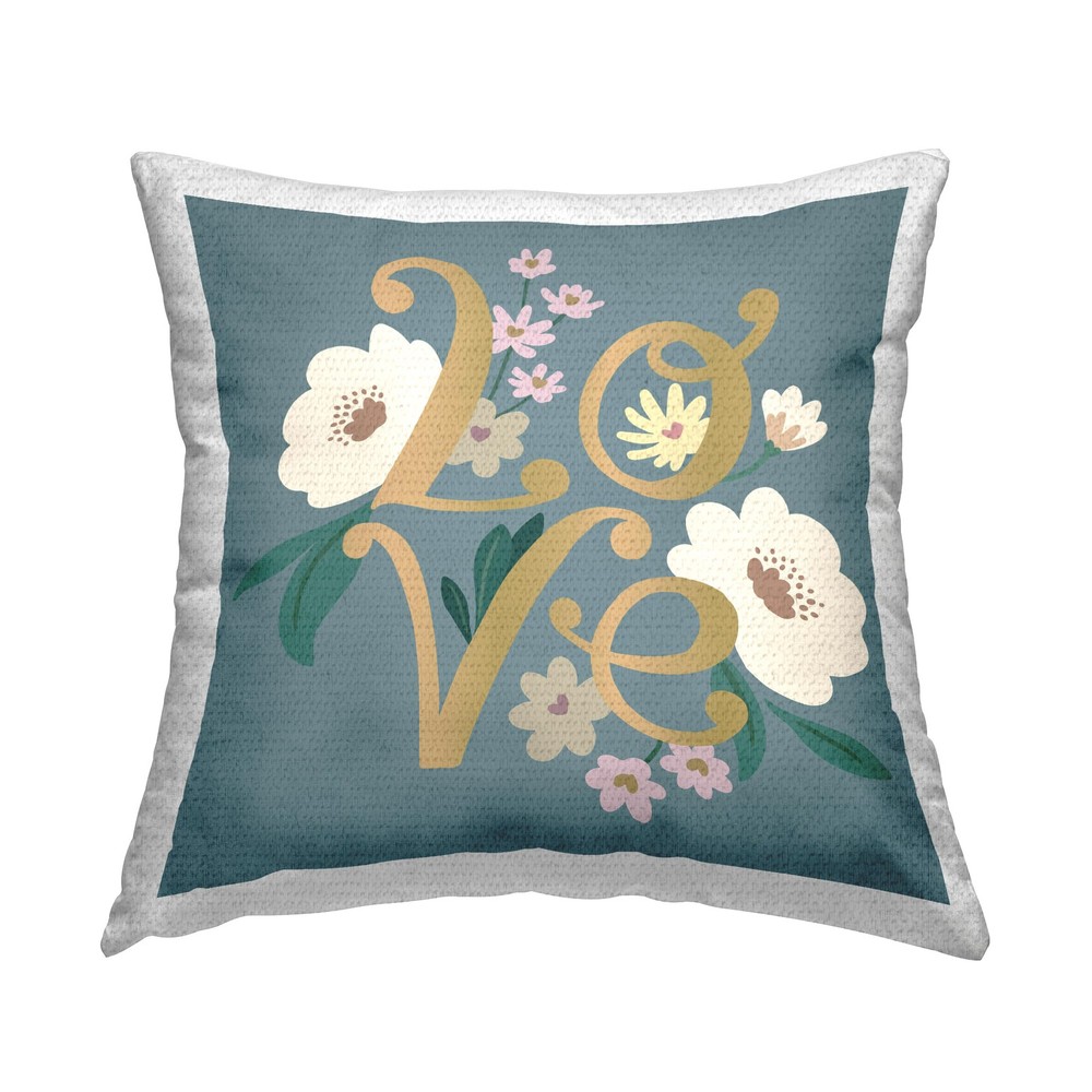 Love Glam White Blossoms 18x18 Blue Outdoor Printed Pillow