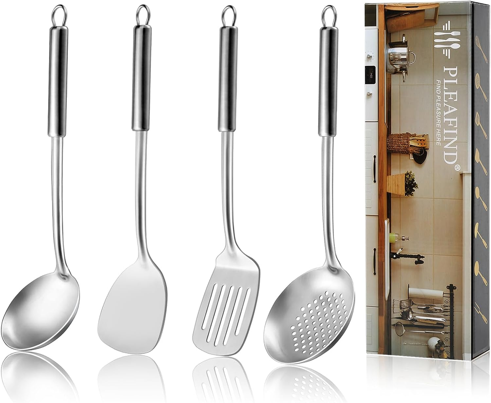 4-Pcs Cooking Utensils Set, Stainless Steel Kitchen Utensils, Wok Utensils Set I