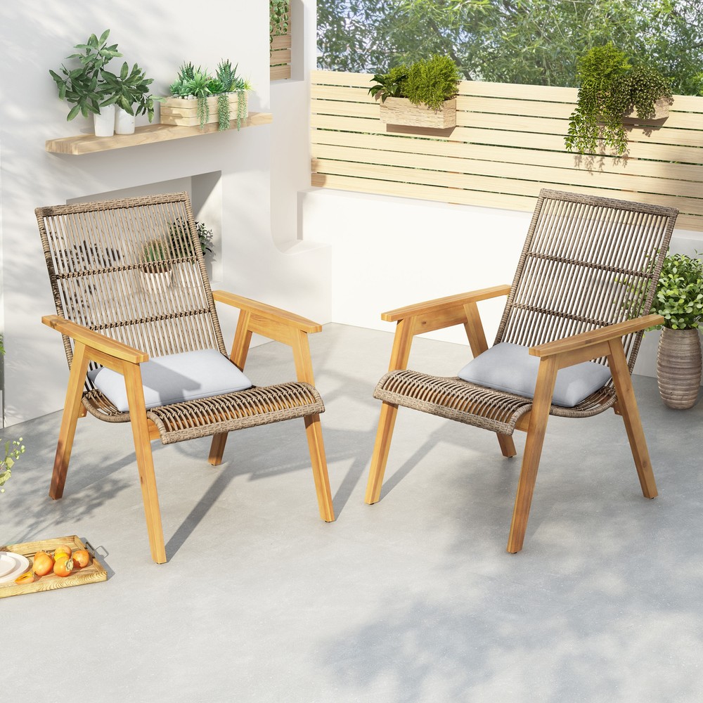 Avani Outdoor Acacia Wood and Wicker Arm Club Chair