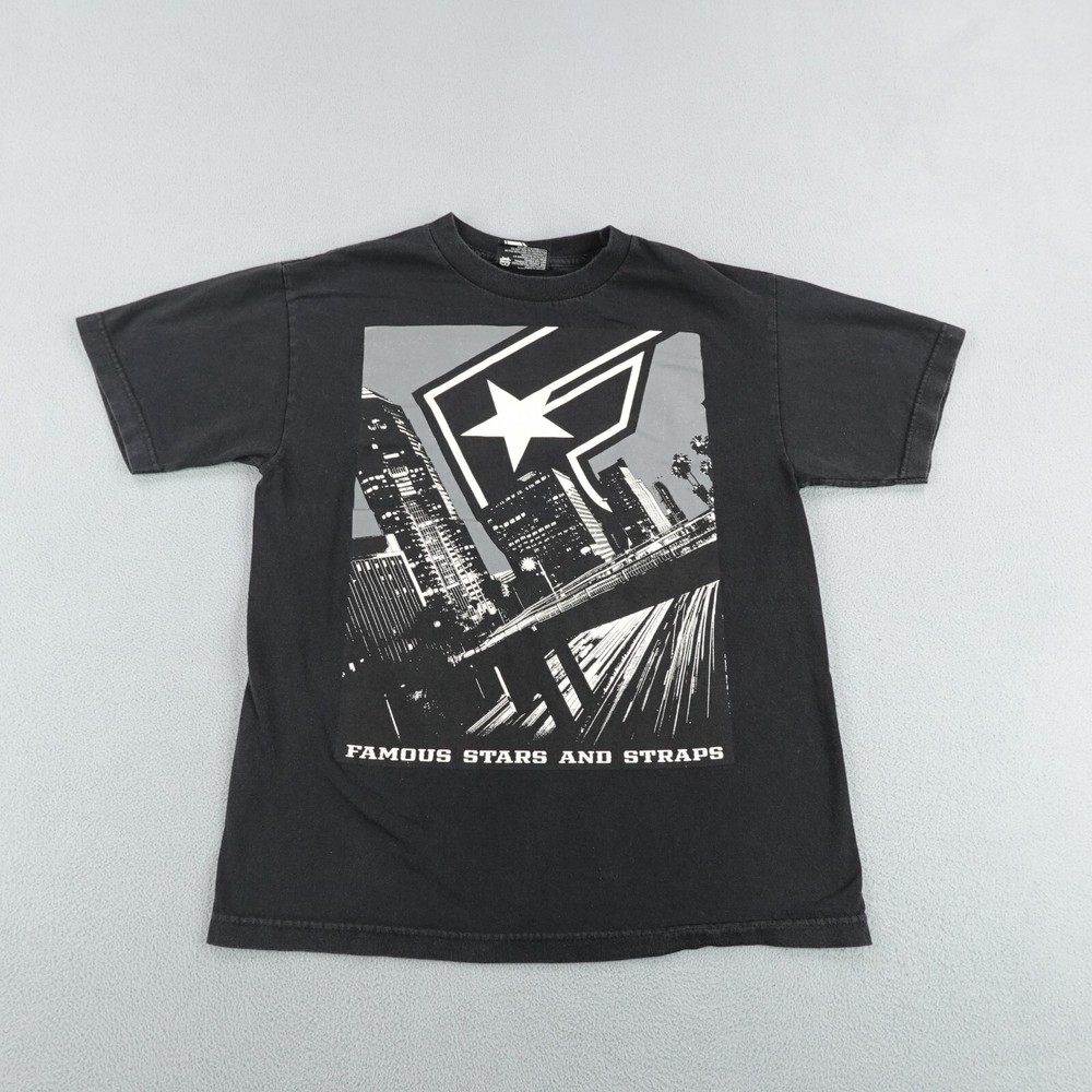 Vintage Famous Starts and Straps Shirt Mens Medium Black Travis Barker City Y2K