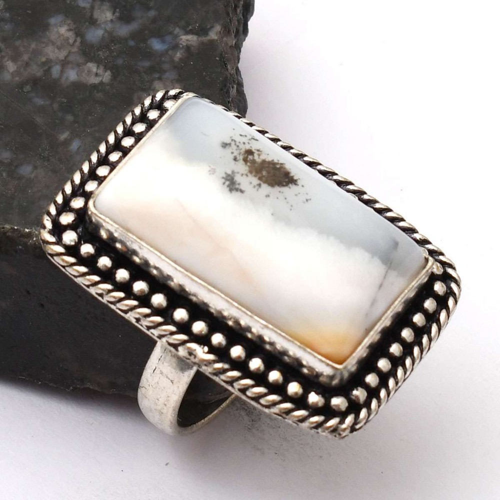 Dendrite Opal Gemstone Handmade Ring Jewelry Women Gift US Size-7.25 AR 73243