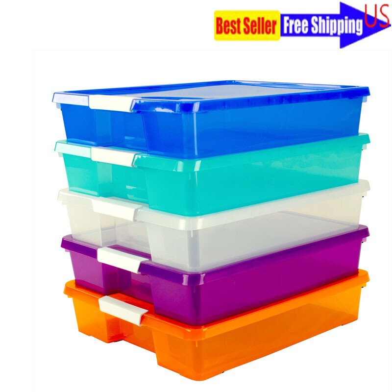 5Pcs Stack & Store Box W/Snap-Shut Latch Craft Scrapbooking Classroom Multicolor