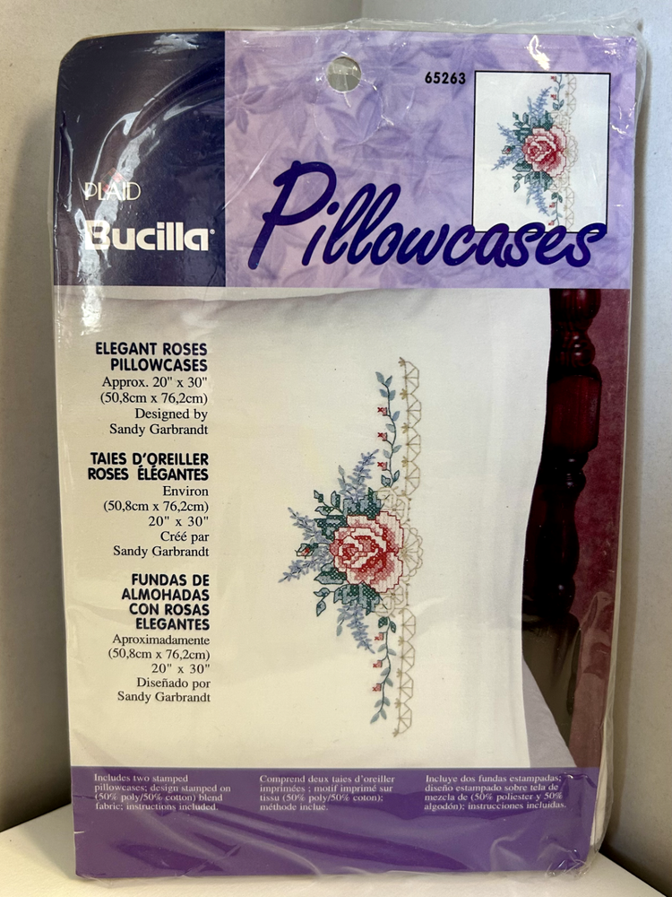 New BUCILLA #65263 Elegant Roses PILLOWCASES 20