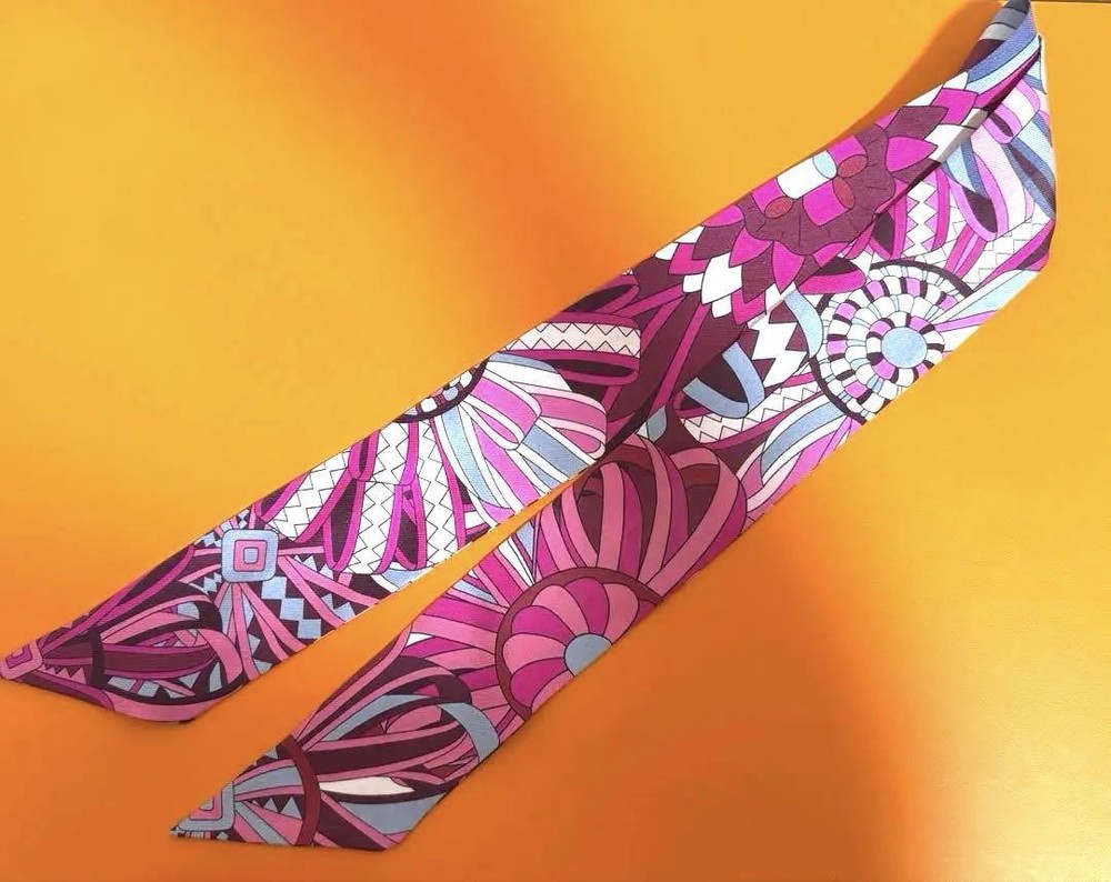 HERMES Twilly Silk Scarf in Compass Rose Design