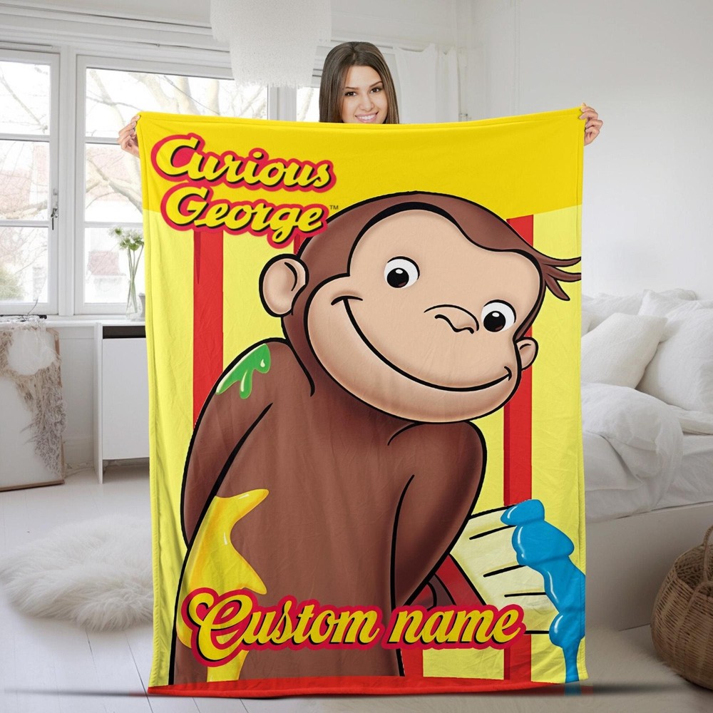 Custom Curious George Baby Blanket for Personalized Nursery Gifts