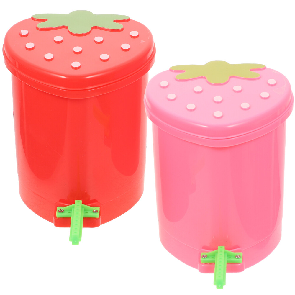 2 Pcs Desktop Trash Can Bins Office Lid Design Garbage Study Room