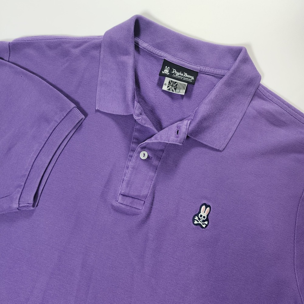 Psycho Bunny Polo Shirt Mens Large 6 Purple Pima Cotton Embroidered Bunny Casual