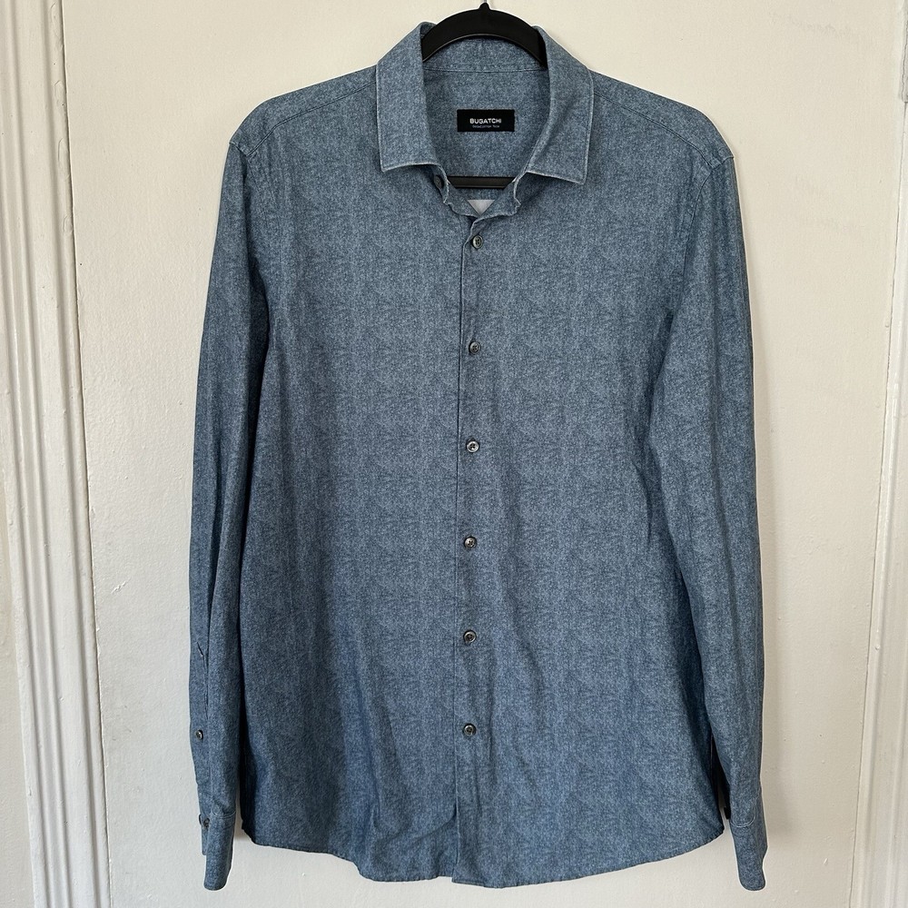 Bugatchi OoohCotton Tech Men’s Medium Chambray Stretch Performance Shirt