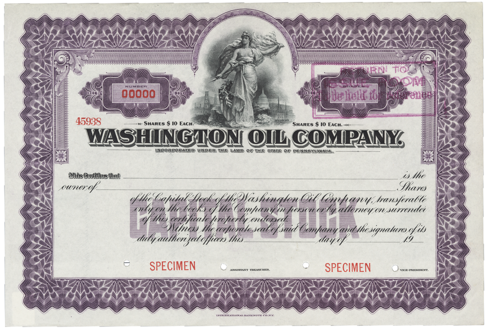 Washington Oil Company. Stock Certificate