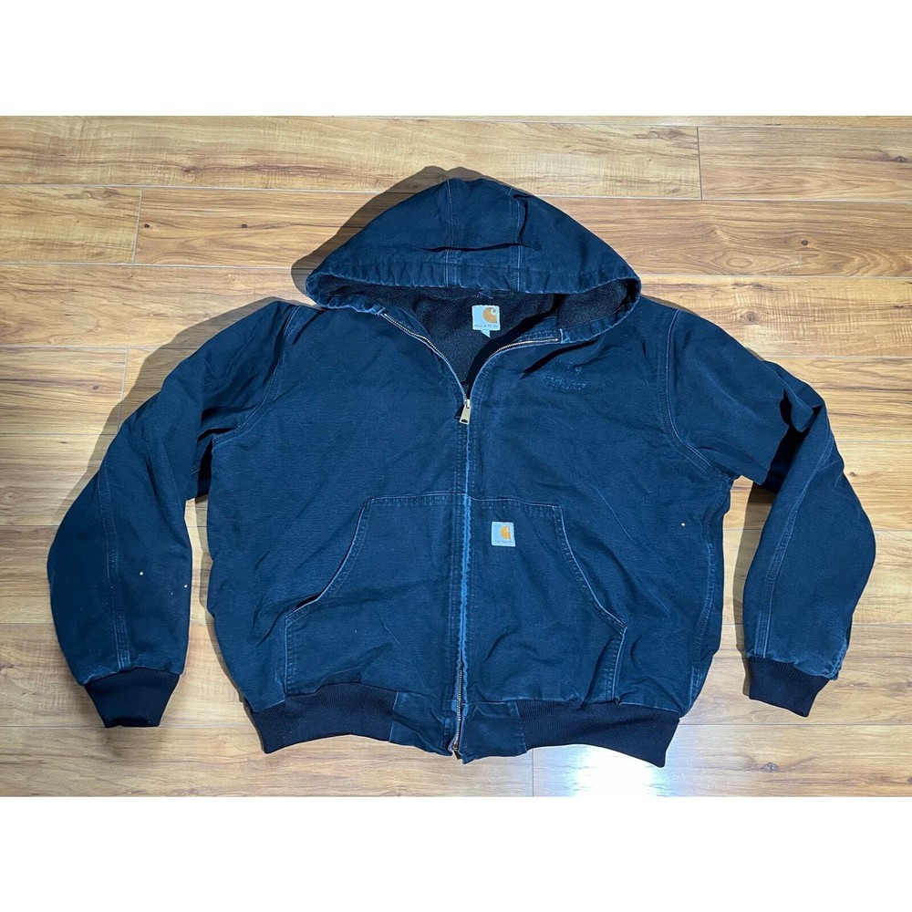 Vintage Carhartt Blue Faded XL Men's Canvas Hooded Zip-Up Work Jacket