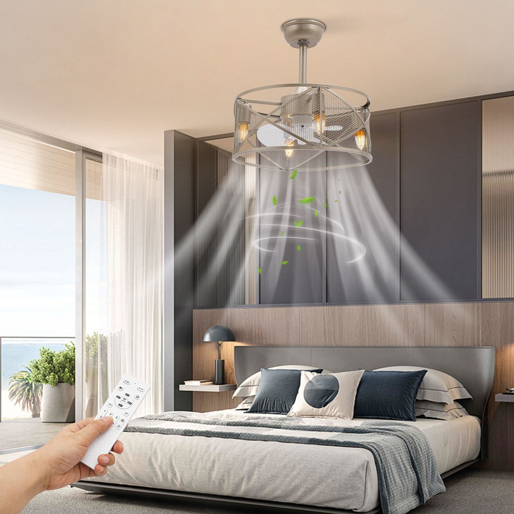 18-Inch 6-Speed LED Ceiling Fan with Remote 4-Light Chandelier and 2H Timer