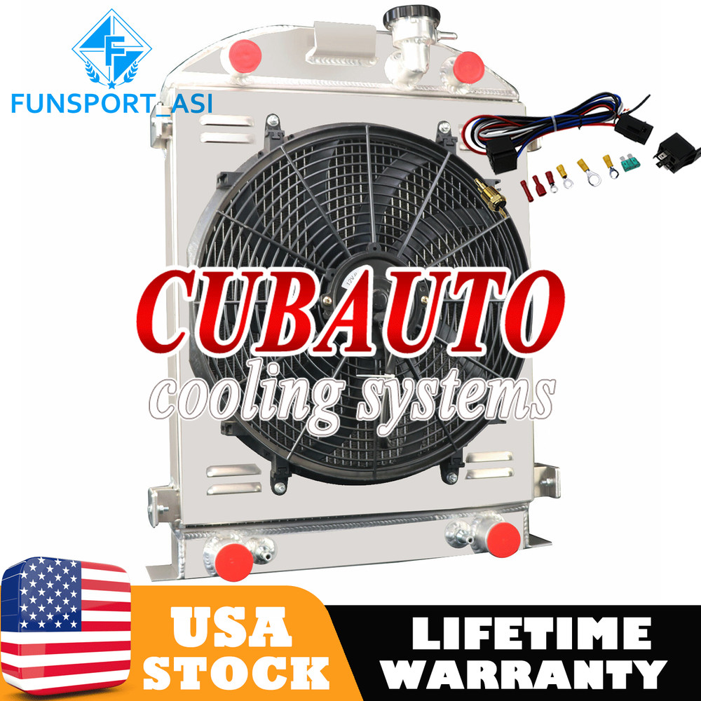 4-Row Radiator+Shroud Fan Fits 1932-1938 Ford Model Flathead Stock Height Truck