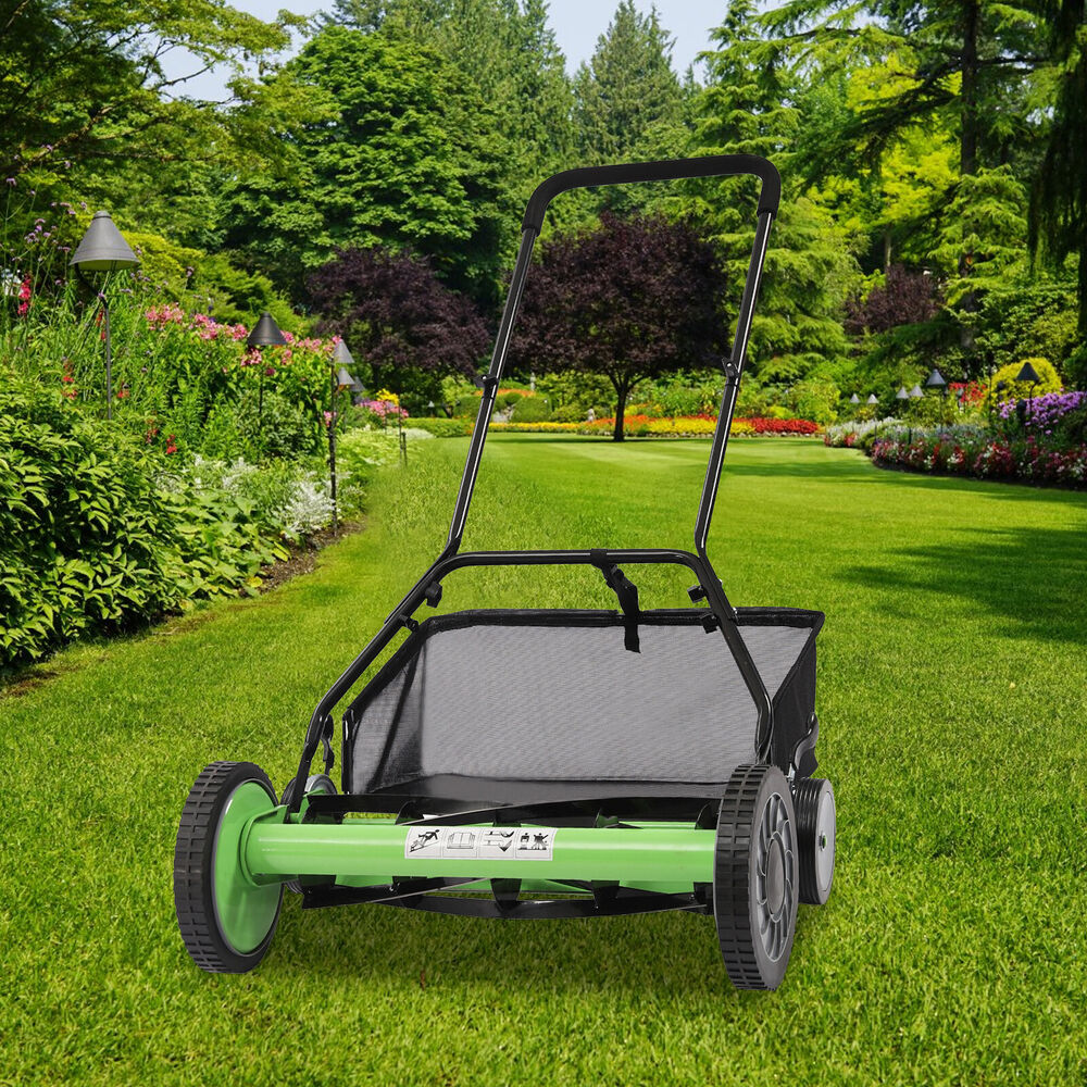 20 Inch Push Reel Lawn Mower with 5 Blades and Grass Collection Box