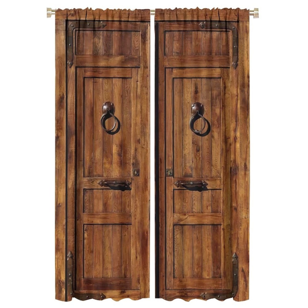 Rustic Wooden Barn Door Blackout Window Curtains, Vintage Wood Western Cowboy...