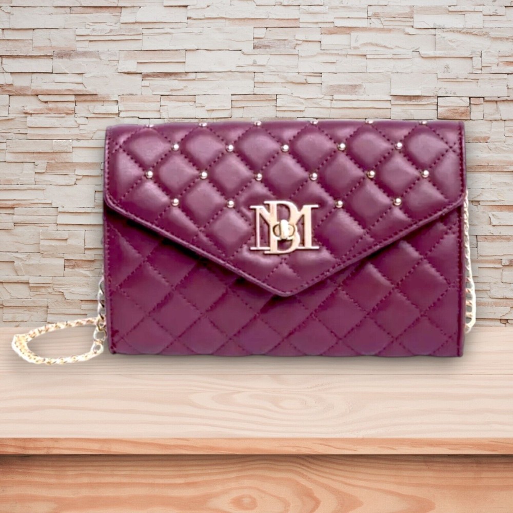 Badgley Mischka Crossbody Bag Diamond Quilt Convertible Vegan Leather Wine NWT